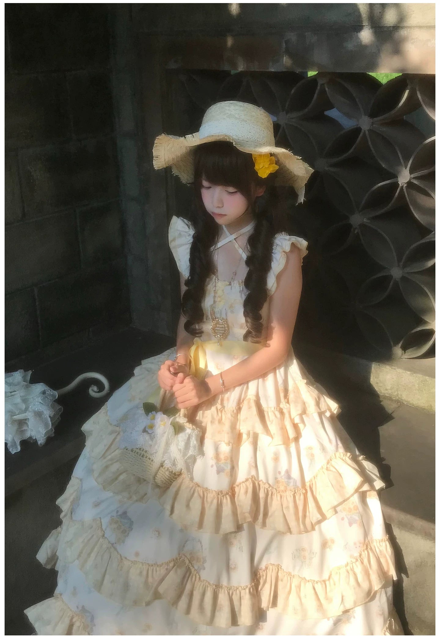 Small Sunflower - Classic Lolita Sunflower Printed JSK Dress, Tiered Hem 45740:860871
