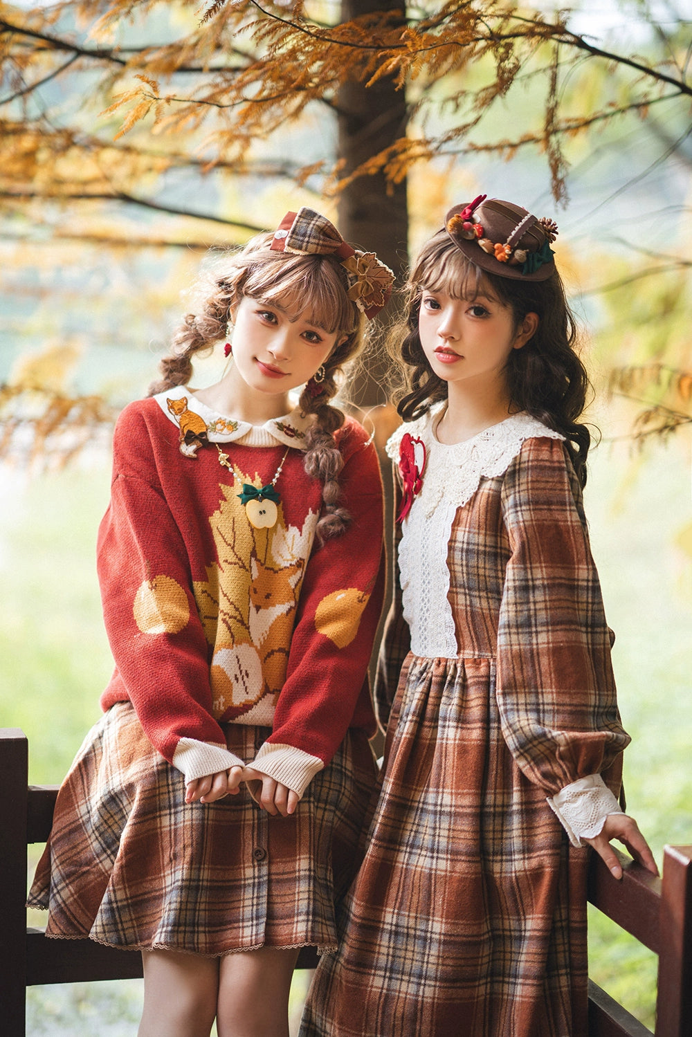 Miss Point - Chubby Fox in the Forest - Customized Lolita OP Dress Plaid Loose Daily Dress