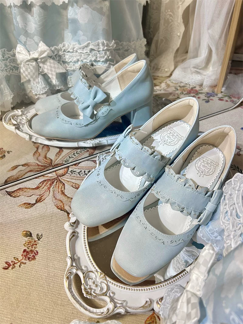 Heidi Manor - Classic Lolita Chunky Heels Shoes, Cutout Trims 44499:812249