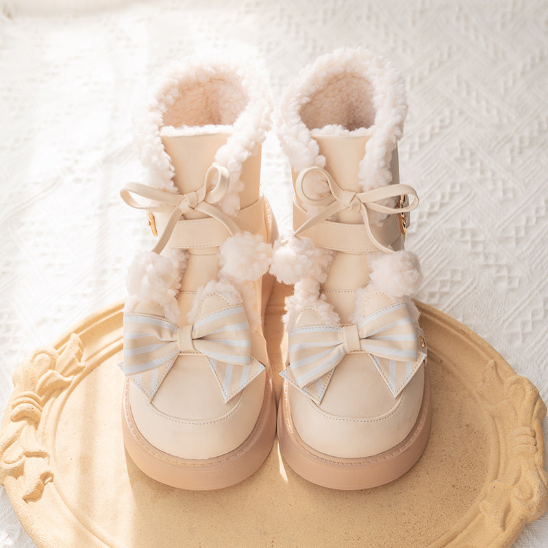 Beauty Bunny - Milk Bear - Winter Lolita Shoes Thick Sole Fleece Snow Boots 34 Milk Tea Color