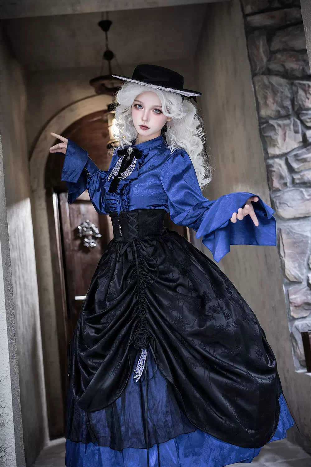 Moonnight Return - Stand Collar Ouji Lolita Shirt, Irregular Cuffs 44595:816284