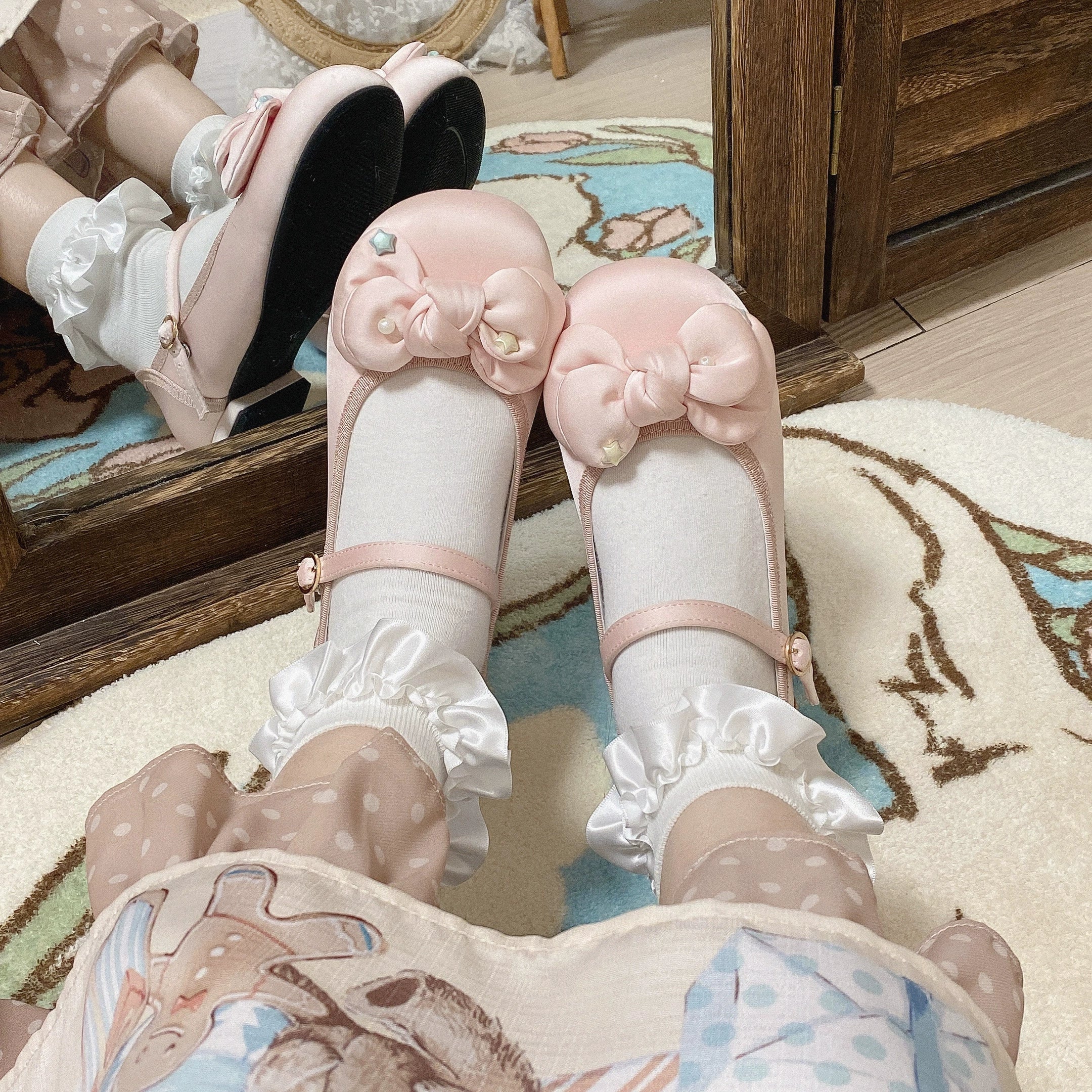 Dolly Doll - Little Fat Ding - Sweet Lolita Shoes Low Heel Round-toe Shoes 34 Light pink(1.5cm heel)