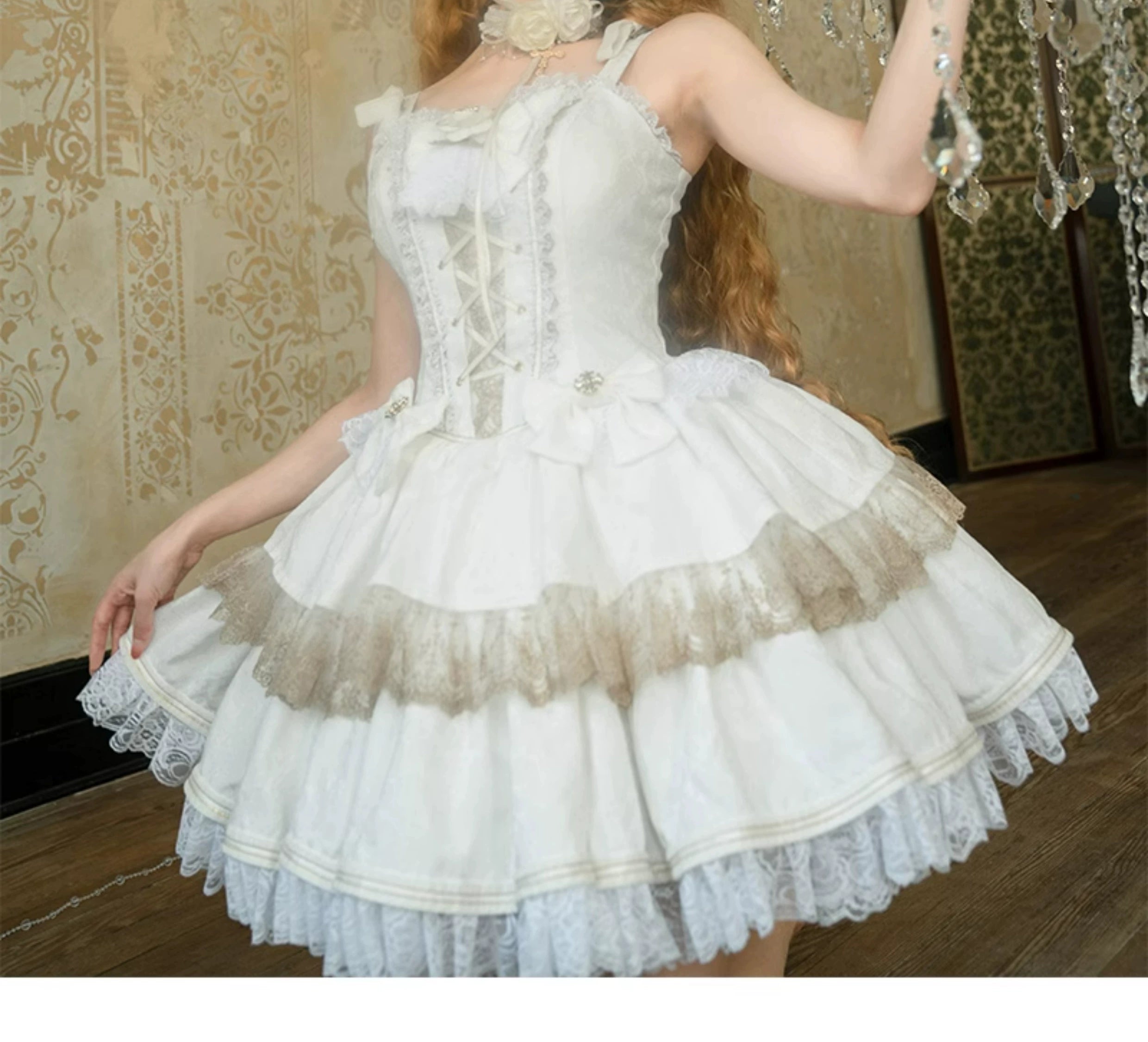 Forest Fluorescent Carps - Black Lady - Gothic Lolita JSK Dress Set S White JSK