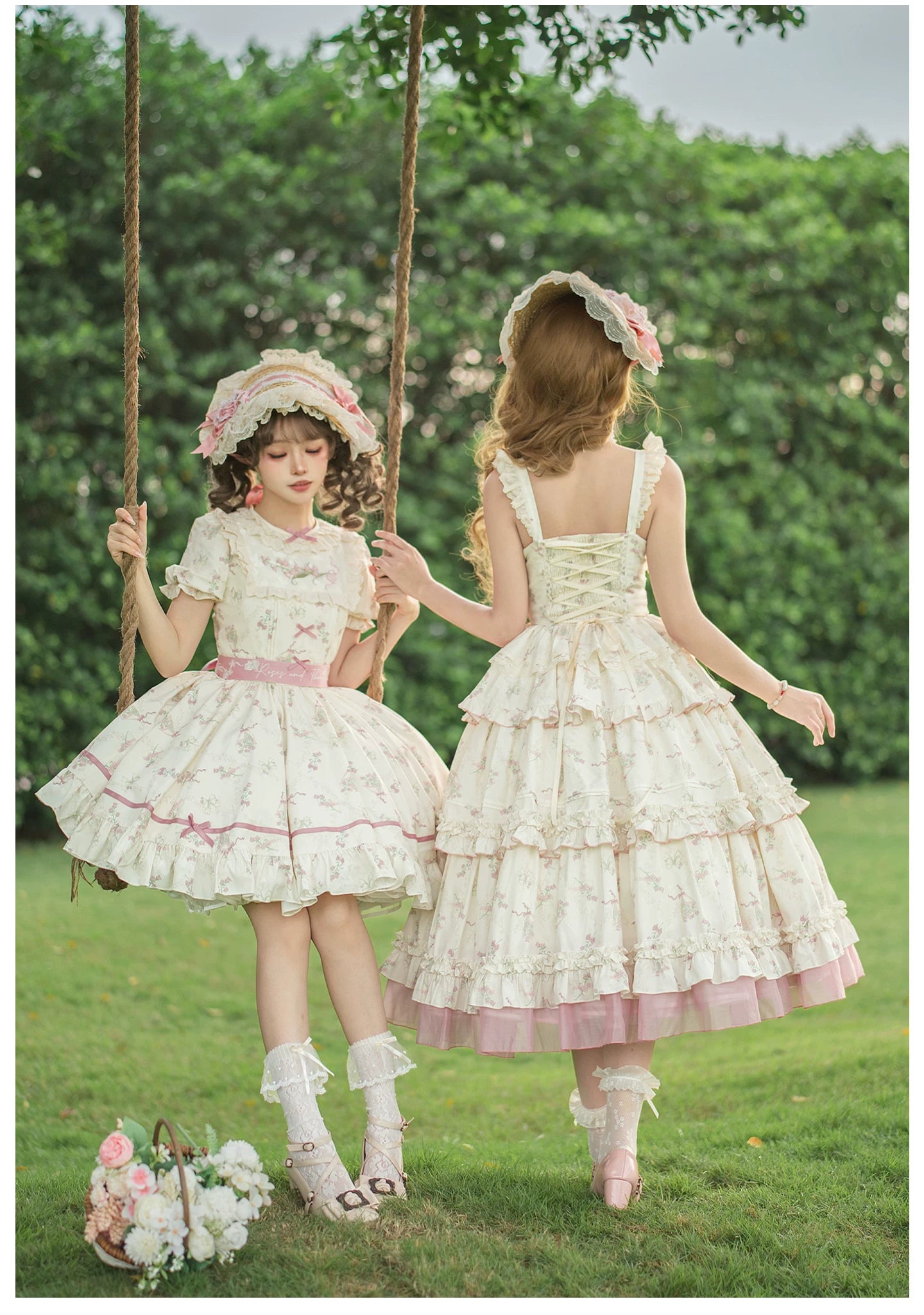 Fragrant Reminiscence - Classic Lolita Embroidered Collar Dress, Bellflower Print