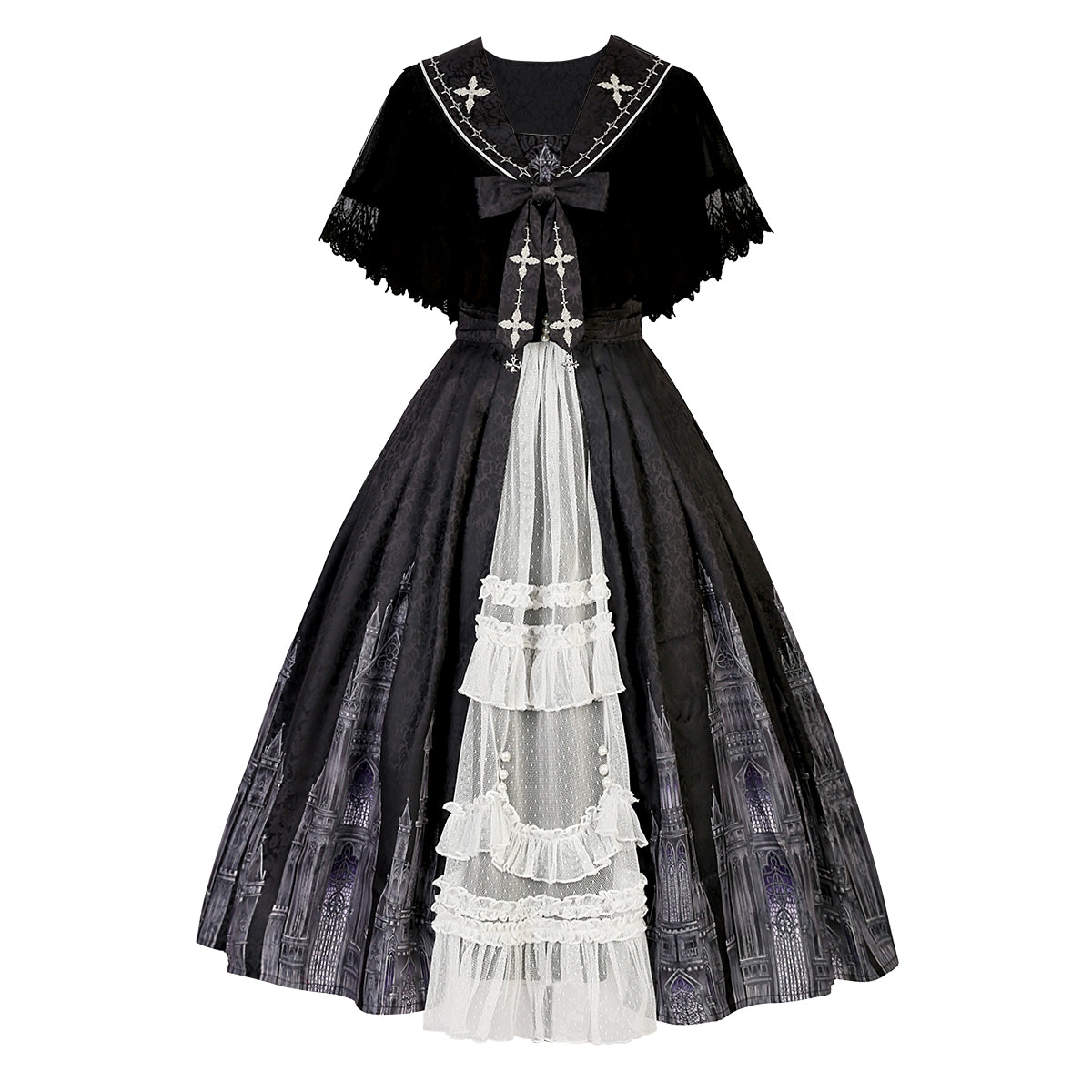 Cornfield Lolita~Silent Church~Gothic Lolita JSK Dress Printed Dress Thin Shawl Set 38706:597166