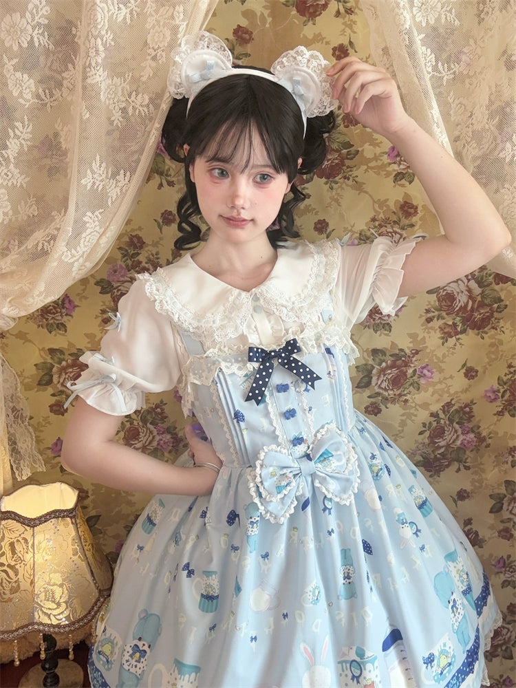 To Alice - Dear Dolls - Kawaii Lolita JSK Dress, Bear & Bunny Print 44016:791813