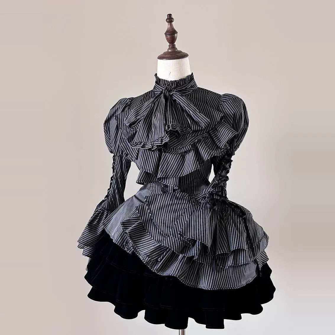 FlowerFairyDaily - Gothic Lolita Striped Shirt With Alternative NeckTie/Jabot 43313:772914
