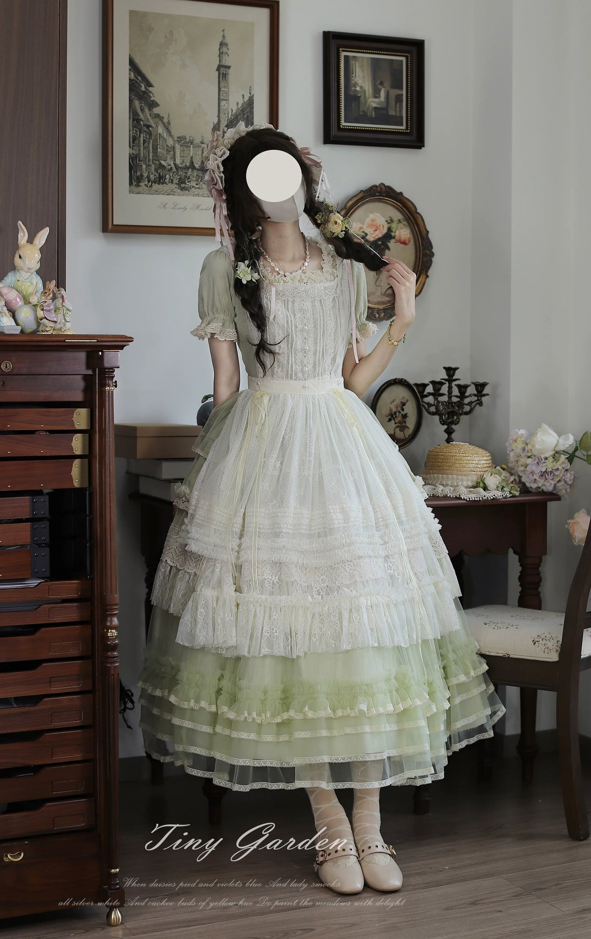 Garden Jardin - Cotton Classic Lolita OP Dress With Tiered Ruffles 45927:868648