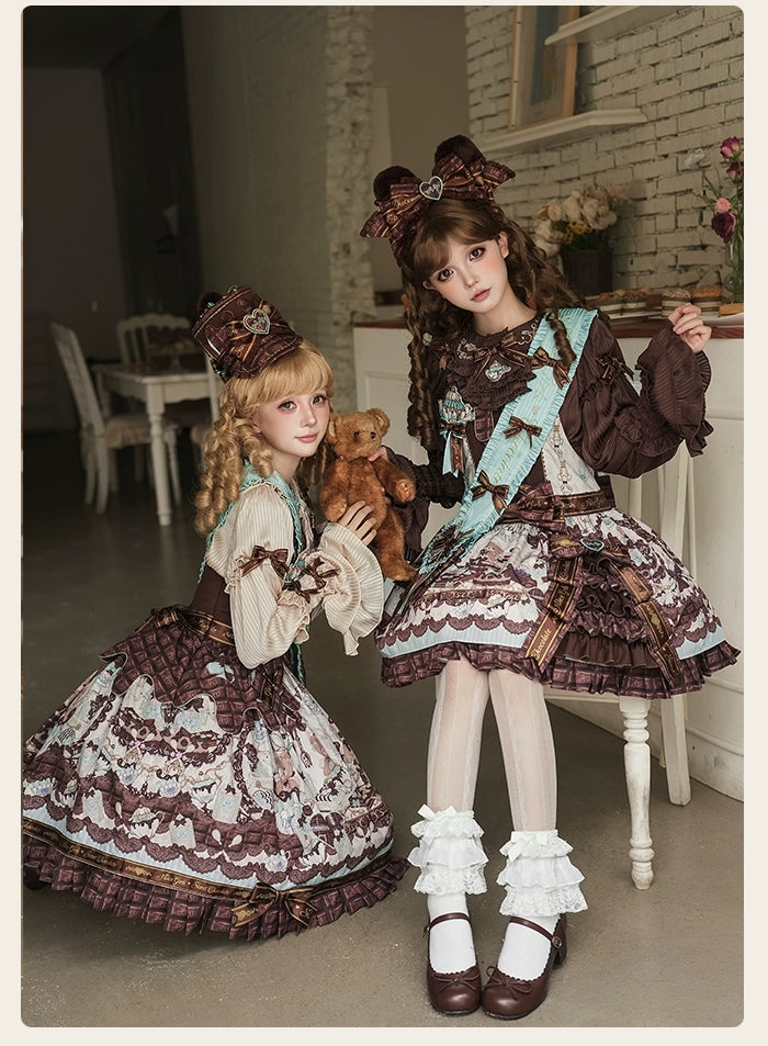 Alice Girl - Bear Chocolate Bar - Kawaii Lolita Blouse, Long Sleeve 43852:787122
