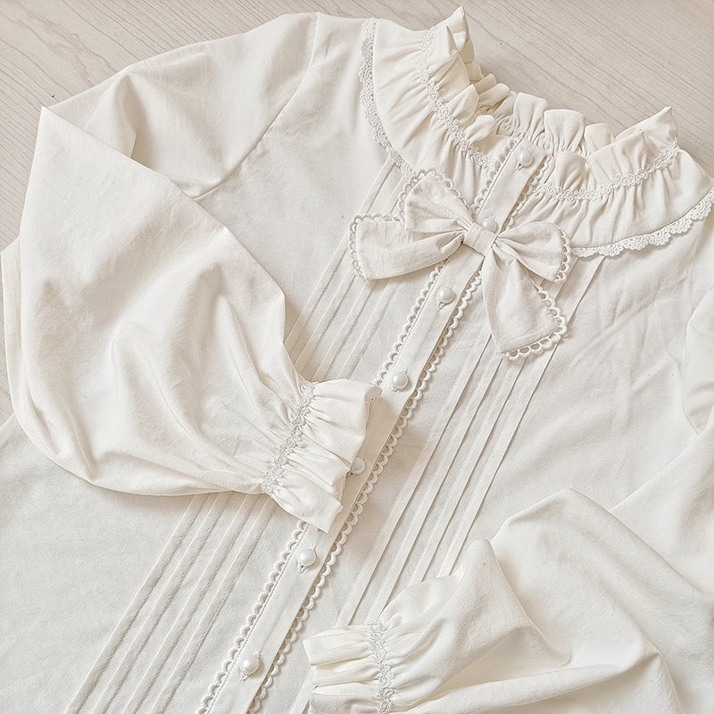 Youlan Lane - Daily Lolita Shirt lace Ruffled Blouse Round Neck