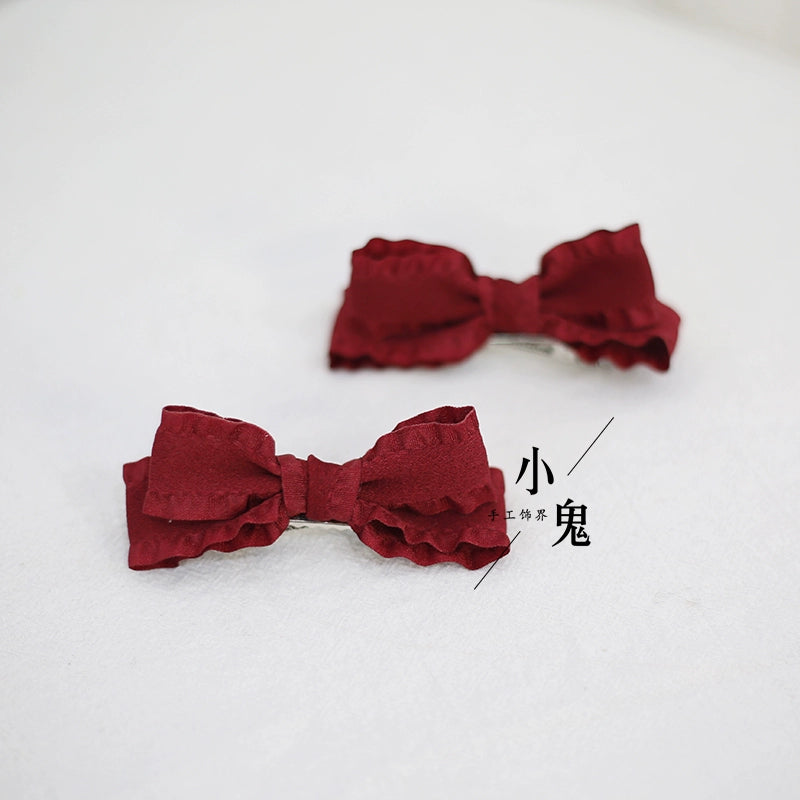Xiaogui - Cute Lolita Headwear Ponytail Hairclips Daily Lolita Accessories a pair of wine red hairclips