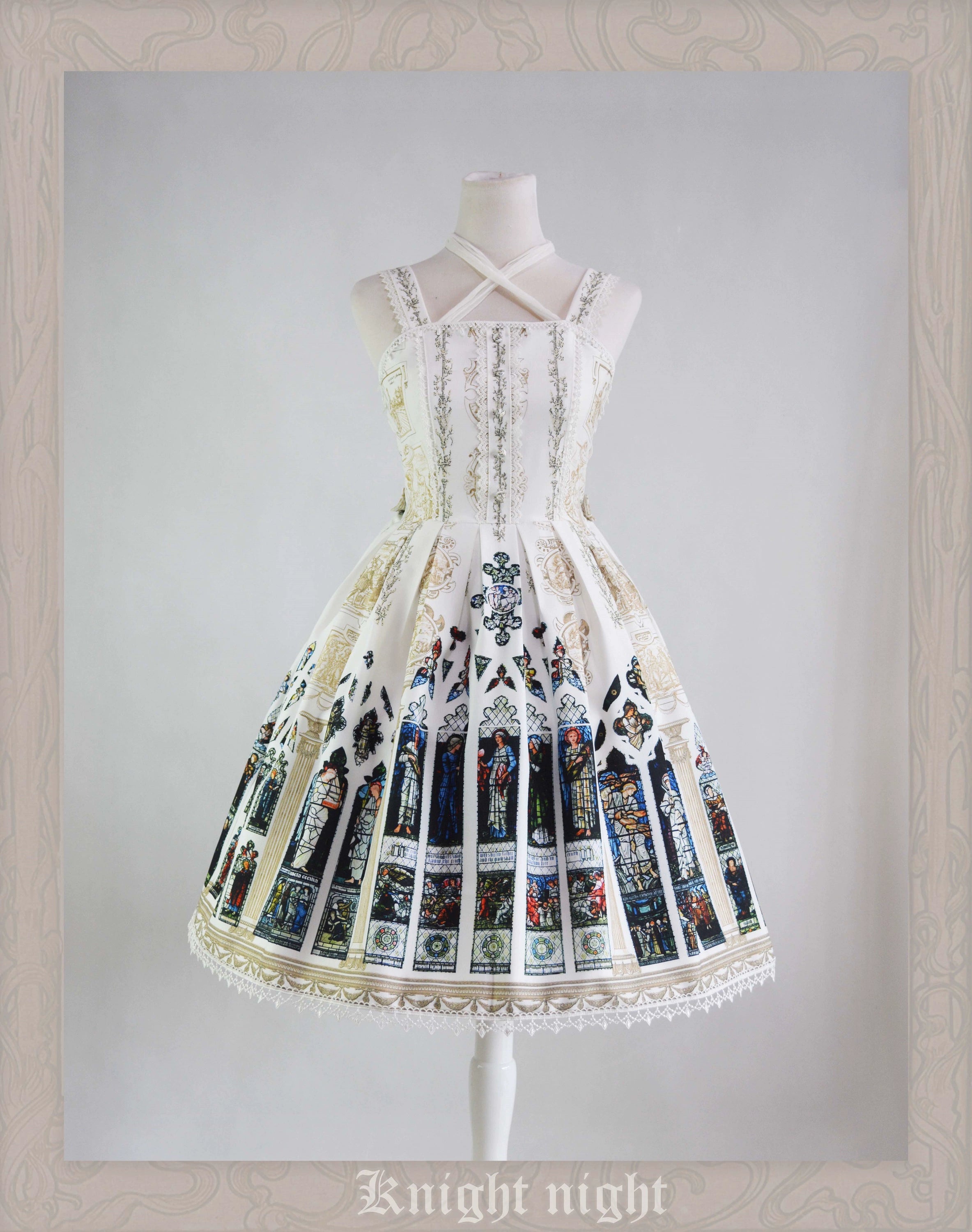 Knight Night - The Saint Priest - Vintage Lolita JSK Dress Halter Neckline S White X Gold