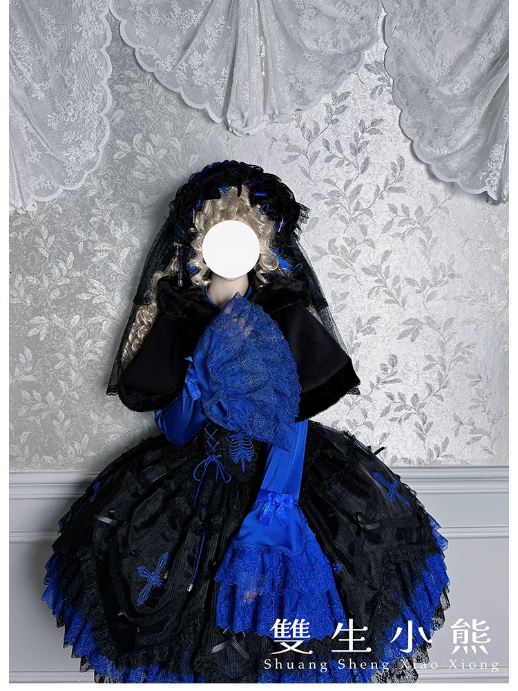 Dark Fog Feast - Gothic Lolita Bust-support Strap Dress, Lace & Cross 45256:842553