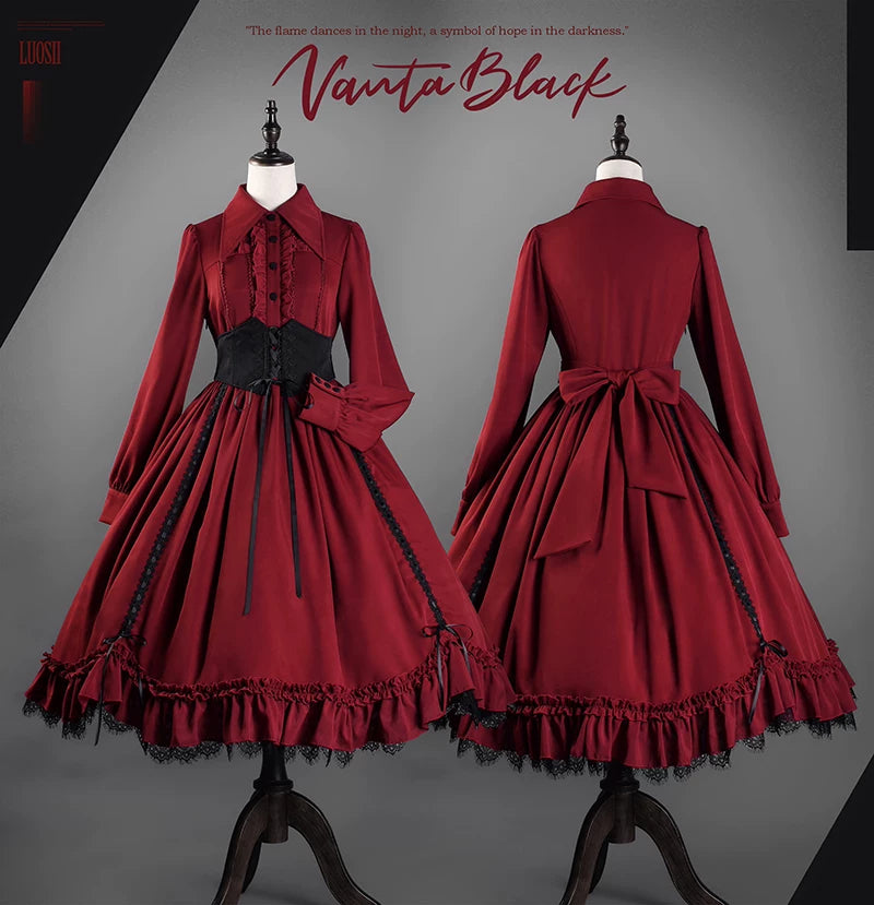 Bloodlust Banquet - Color-Block Gothic Lolita Dress, Lifted Hem 44429:807934