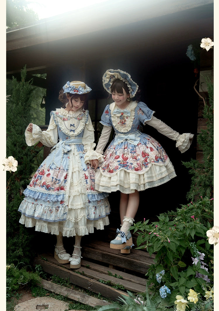 Honey Machine - Sweetheart Rabbit Berry - Country Lolita JSK & OP Dress Suit 44133:796159