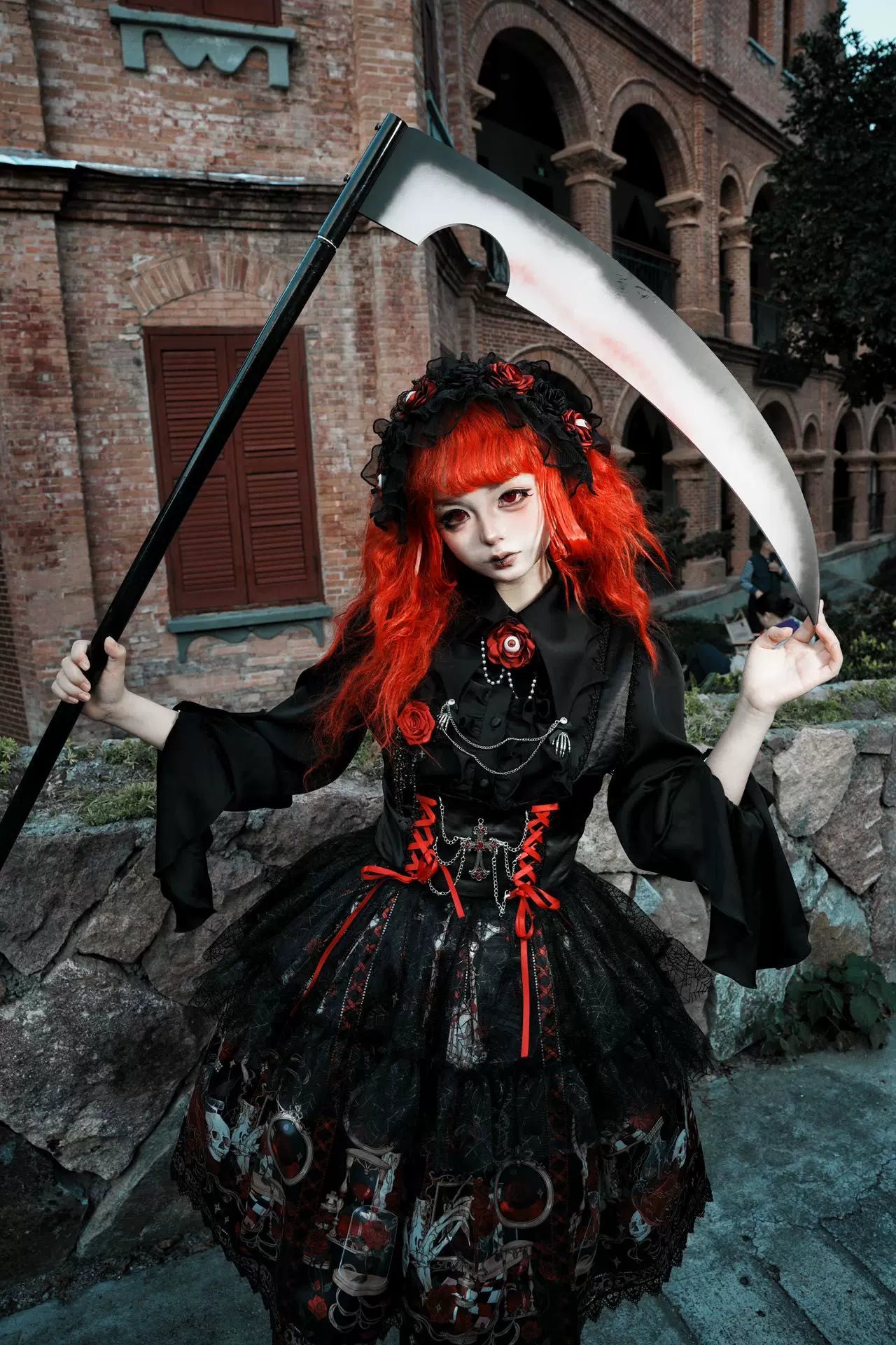 Blood Research Lab - Gothic Lolita JSK Dress, Rose & Skull Print 44449:808791