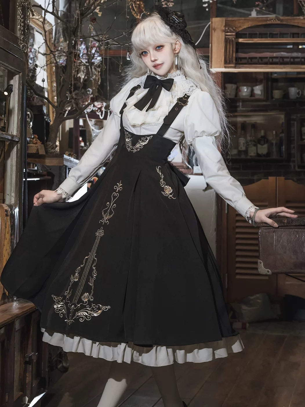 Violin Variations - Gothic Lolita Bust-supporting Dress Set, Violin Embroidery