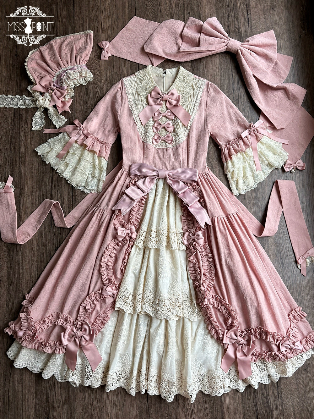 Miss Point~Lilyka Garden~Classic Lolita OP Dress Set Elegant Floral Wall Princess Sleeve (2XL L M S XL XS) 38832:606338