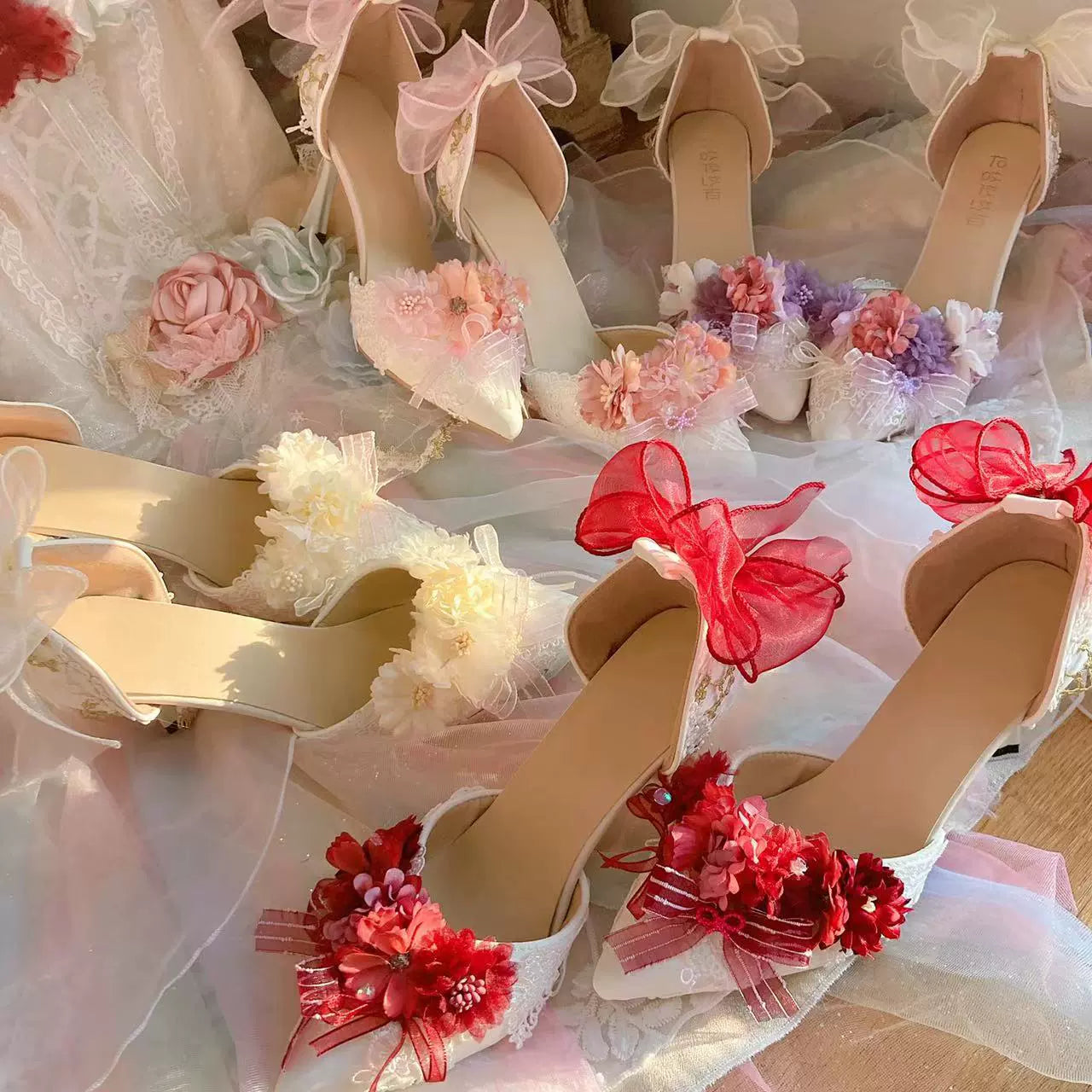 Sky Rabbit - Hanami Season - Wedding Lolita Heel Shoes with Floral Decoration