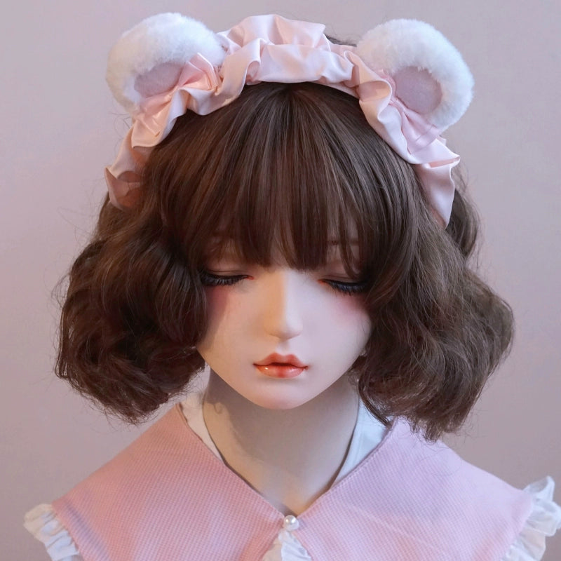 (BFM)Besozealous~Handmade Lolita KC Animal Ear Coffee Hairband 5 Pink and White Bear Ear KC 32266:379540