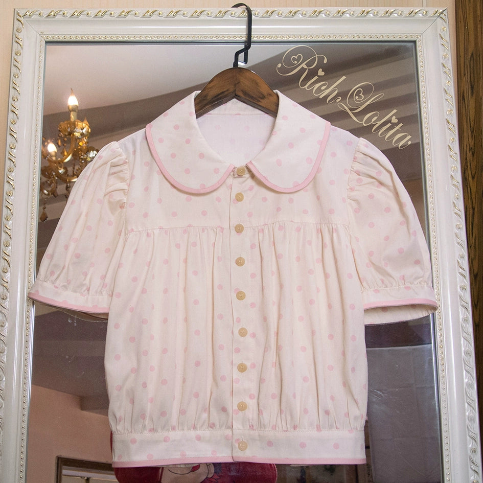 RichLolita - Starry Pudding Bear - Sweet Lolita Jumper Dress Printed OP Dress XS Short sleeve shirt