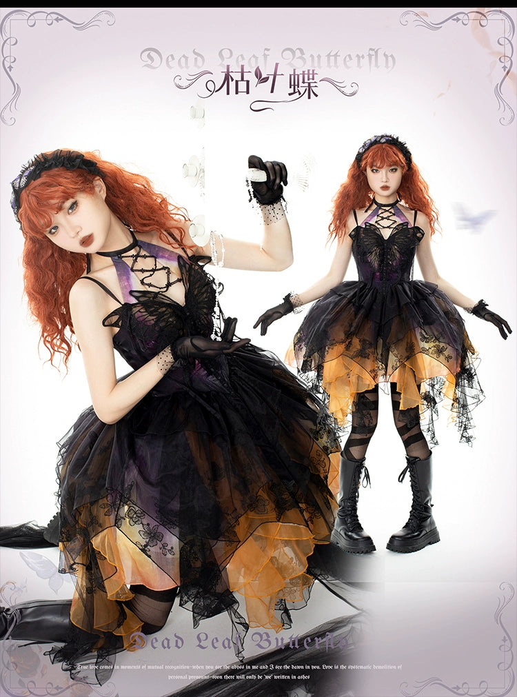Urtto - Dead Leaf Butterfly - Chiffon Gothic Lolita JSK, Irregular Tiered Skirt 44352:804234