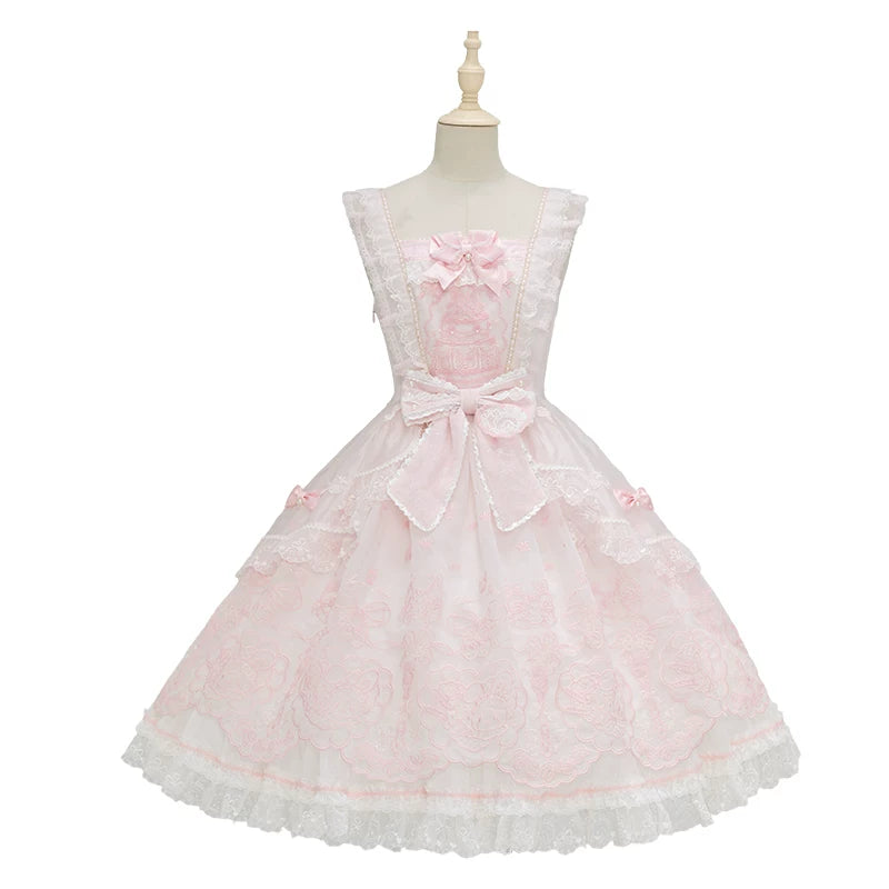 Strawberry Momo Party - Sweet Lolita OP and JSK, Strawberry Print and Cake Embroidery (L M S XL XS) 45548:853160