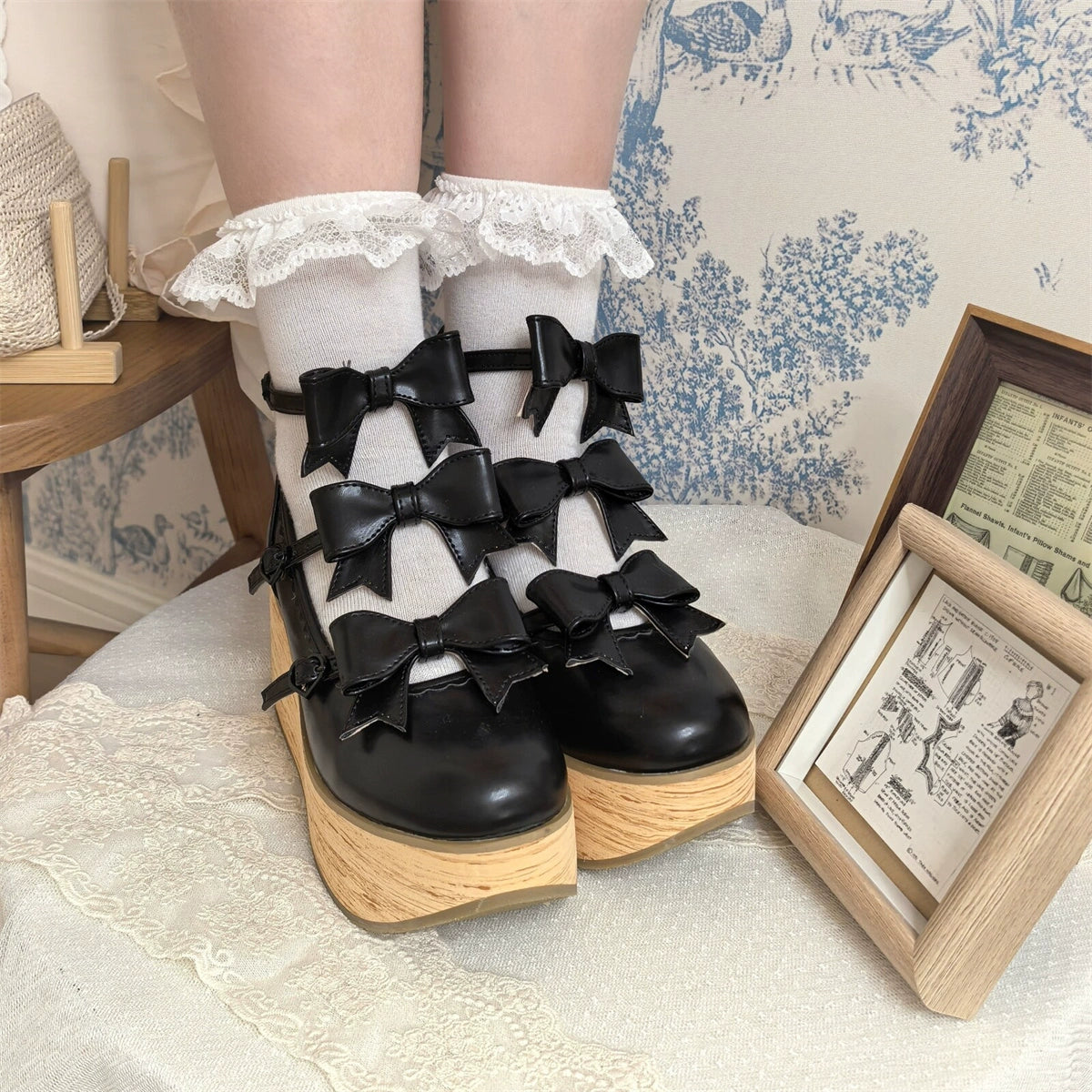 MODO - Sweet Lolita High Platform Shoes, Three Bows 44182:797567