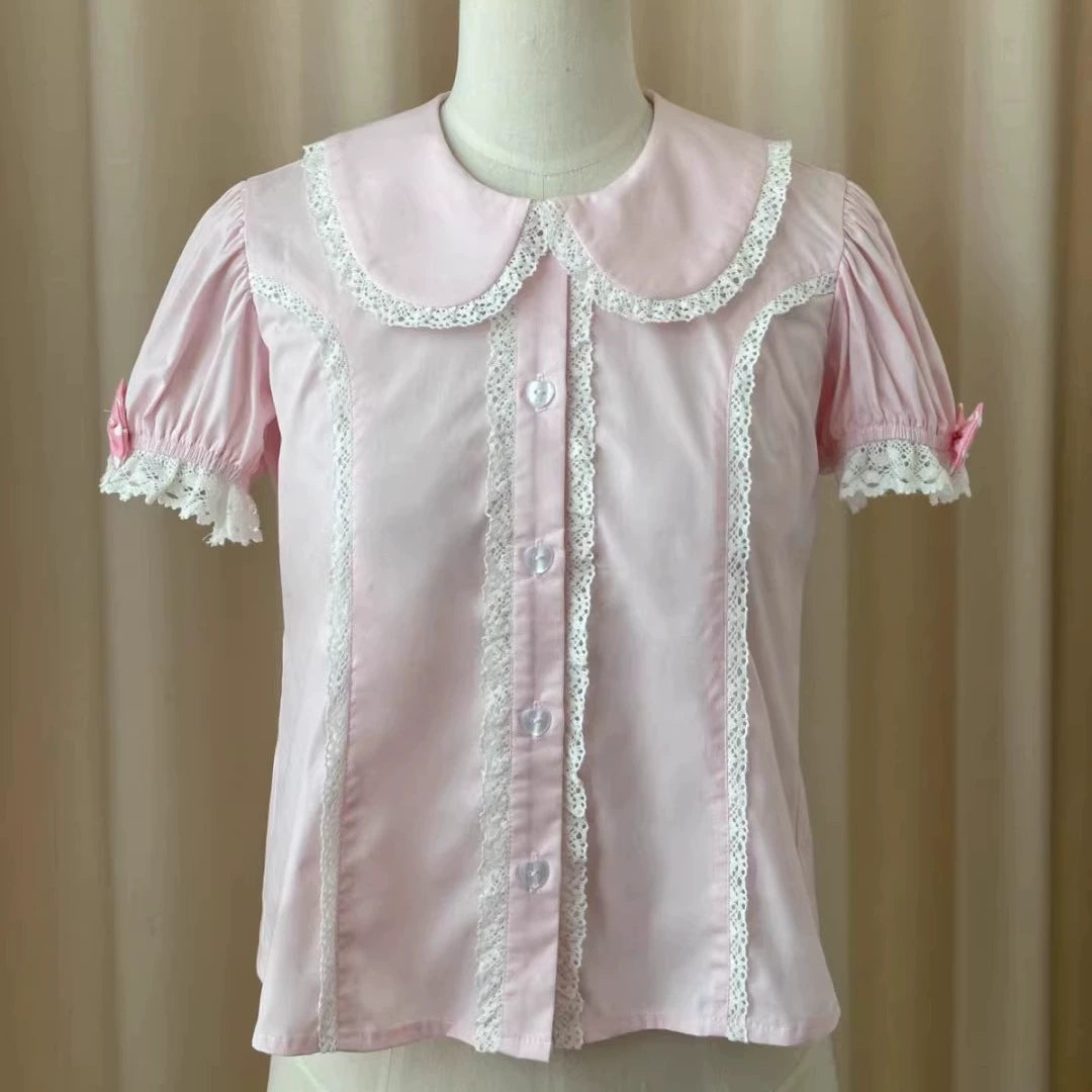 Sweet Dream Sheep - Polka Dot Tri-Hem - Cotton Sweet Lolita Salopette, Peter-pan Shirt (L M S XL) 43282:775672