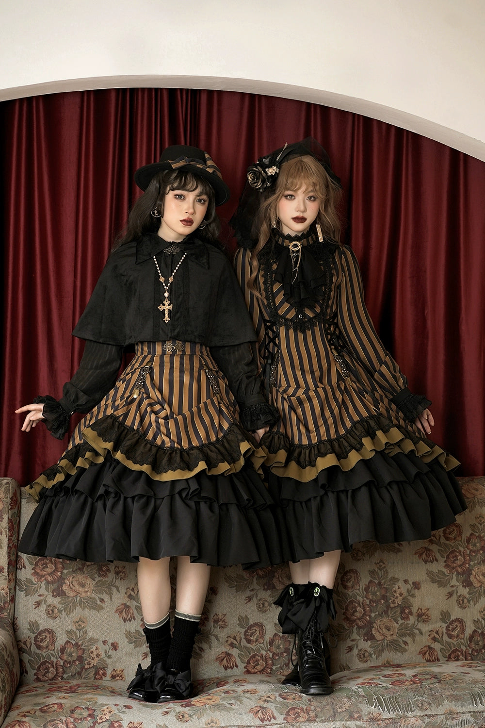 Miss Point - Customized Lolita Elegant Striped High Waisted Fishbone SK