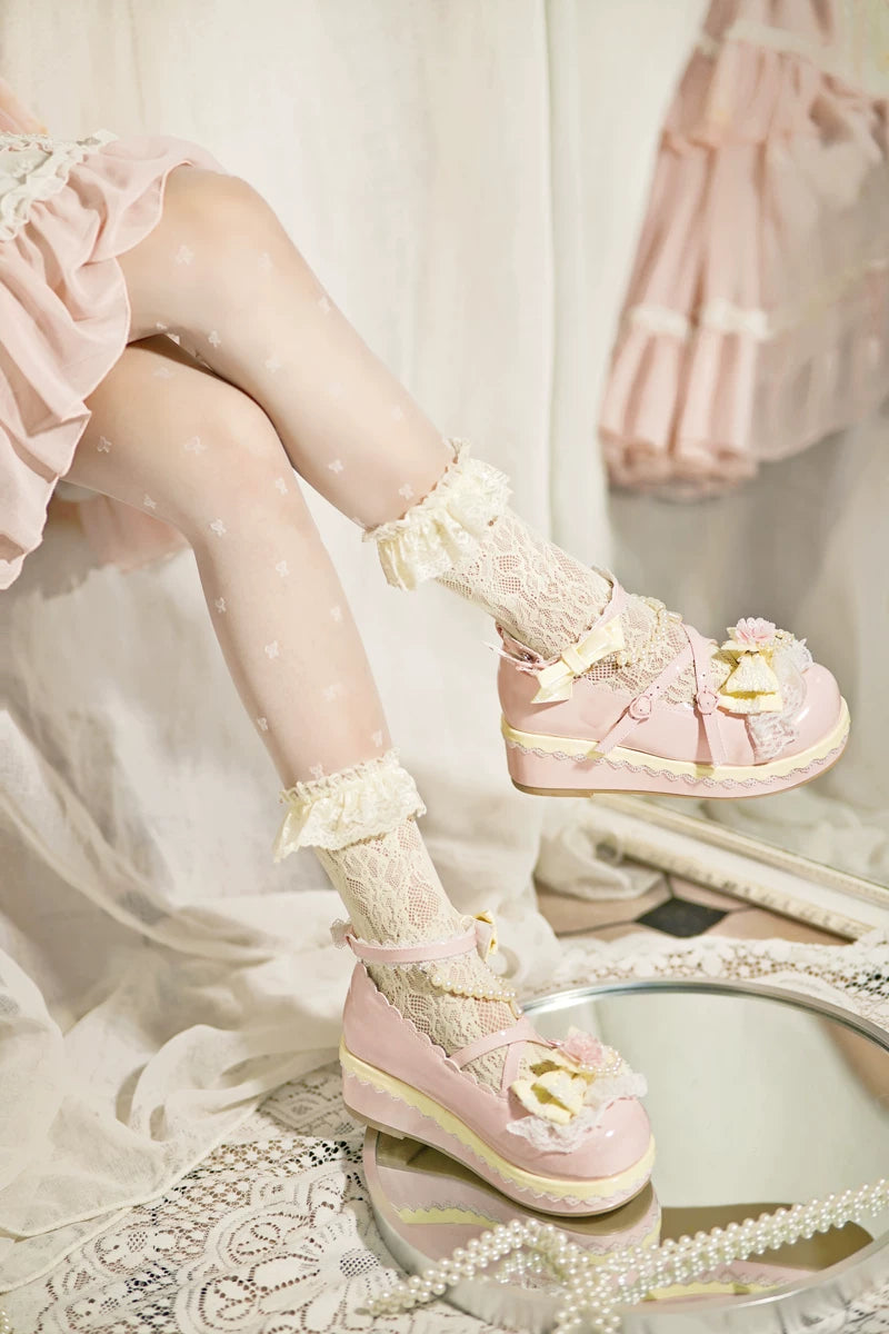 Pearl Floral Reverie - Sweet Lolita Shoes, Detachable Pearl Chain and Floral Accent 45531:852241