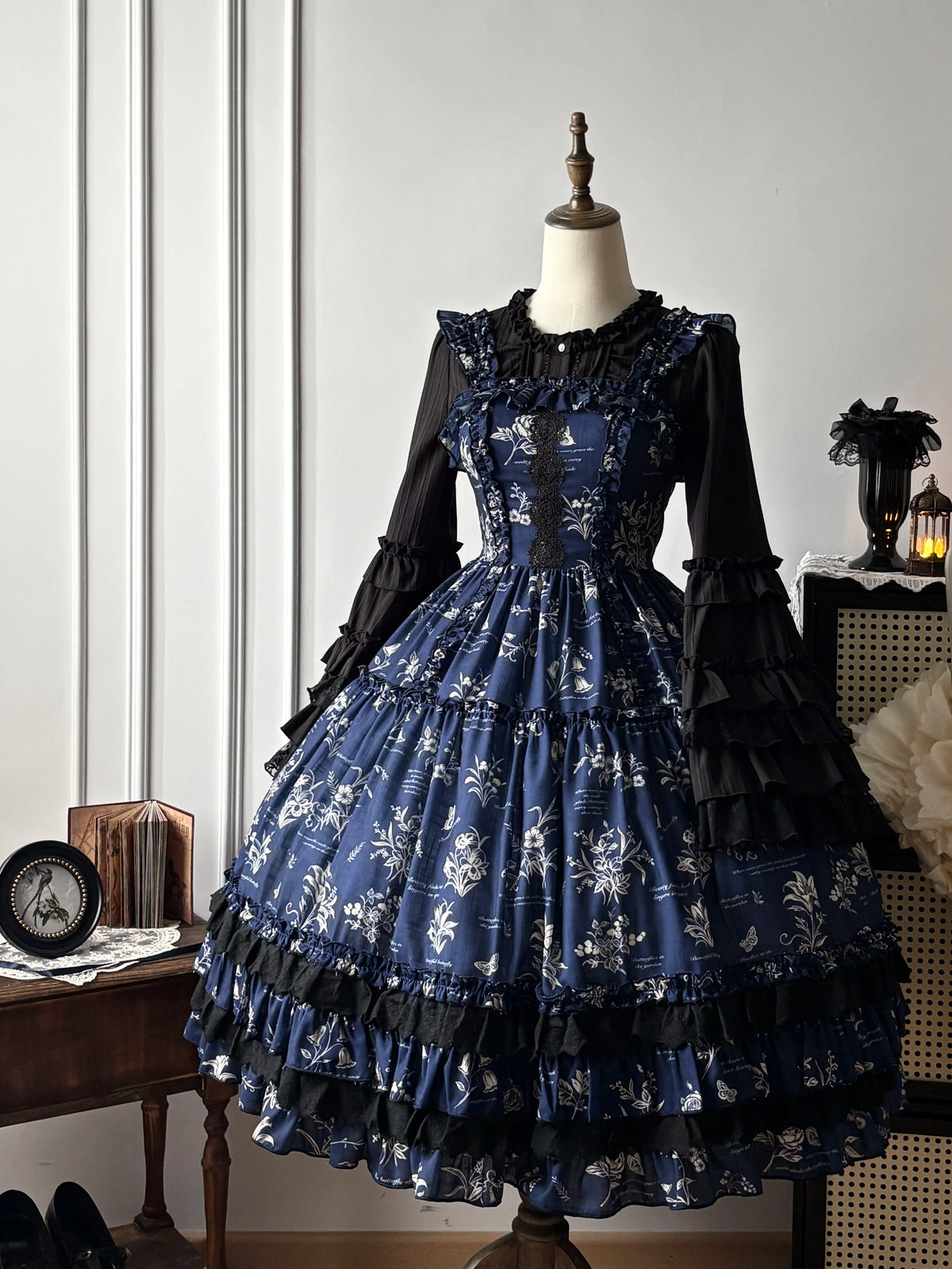 Frost's Descent - Classic Lolita JSK Dress Set, Botanical Butterfly Print 45970:870162