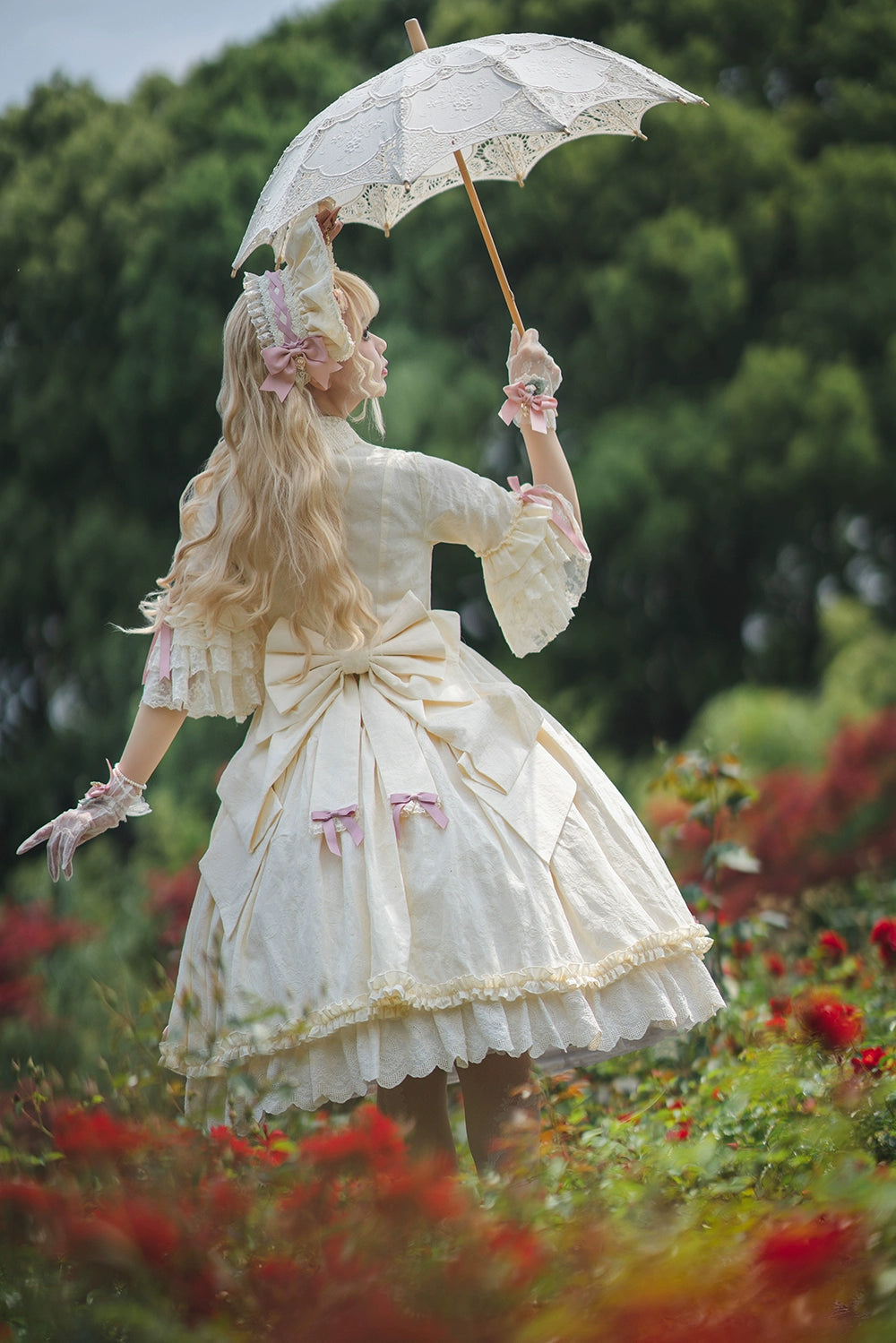 Miss Point~Lilyka Garden~Classic Lolita OP Dress Set Elegant Floral Wall Princess Sleeve 38832:606414