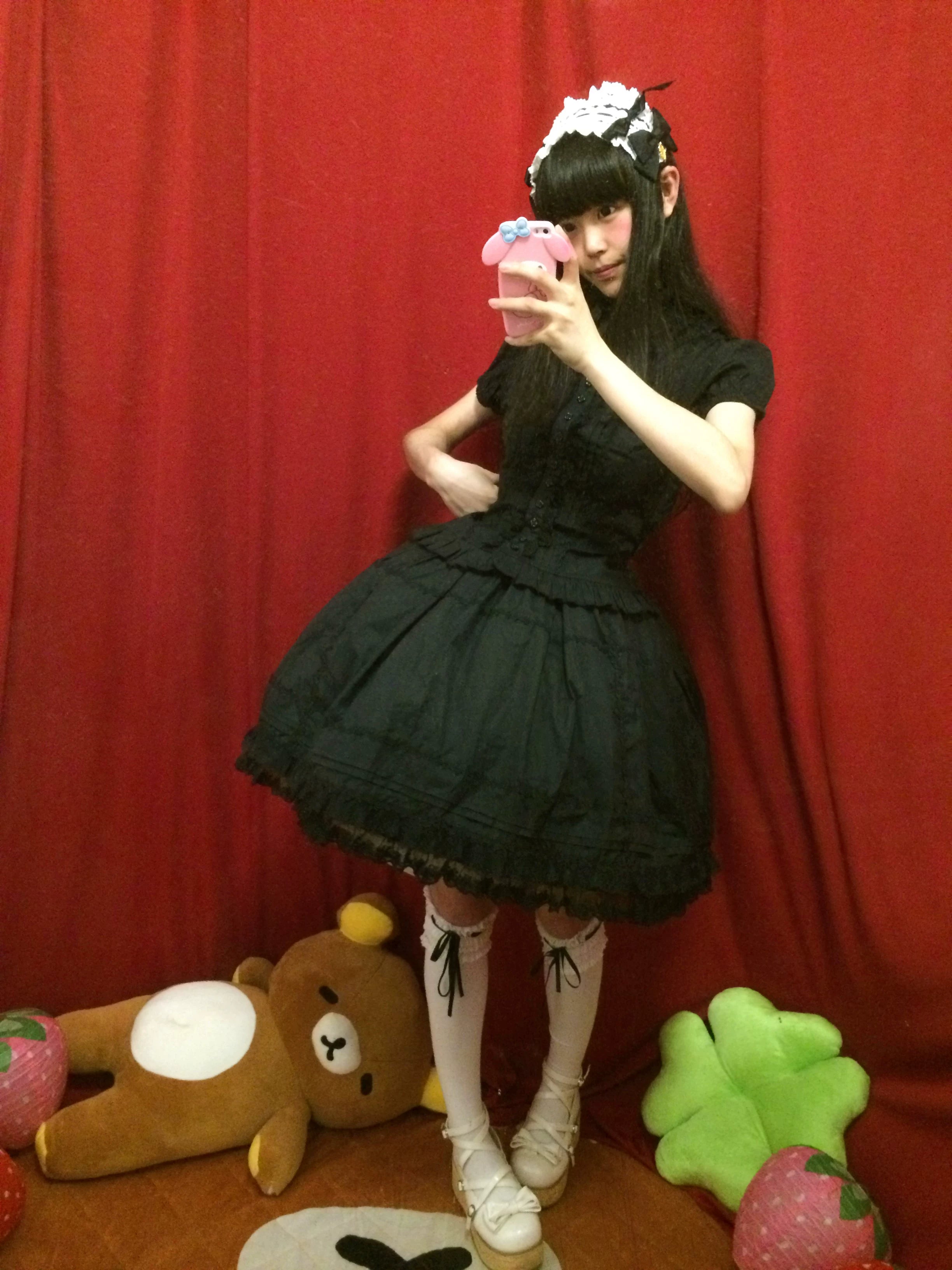 Sugar Heart Rose - Cotton Old School Lolita SK with Ruffled Hem SK Only - Black S
