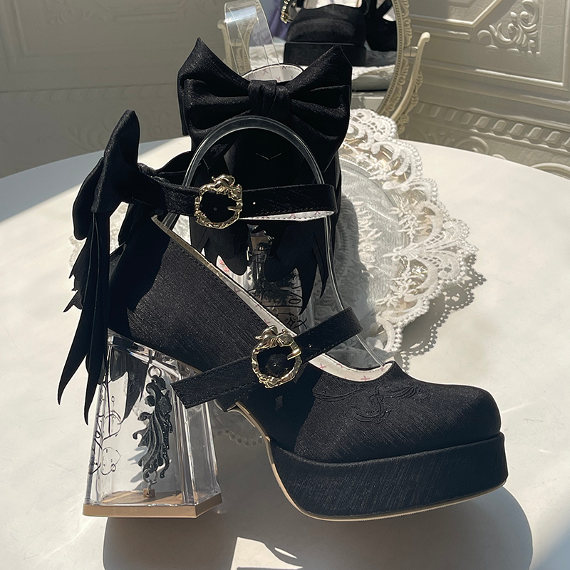 Dreamland - Floating Koi Land - Satin Classic Lolita Platform Shoes, Transparent Heel 44317:804075