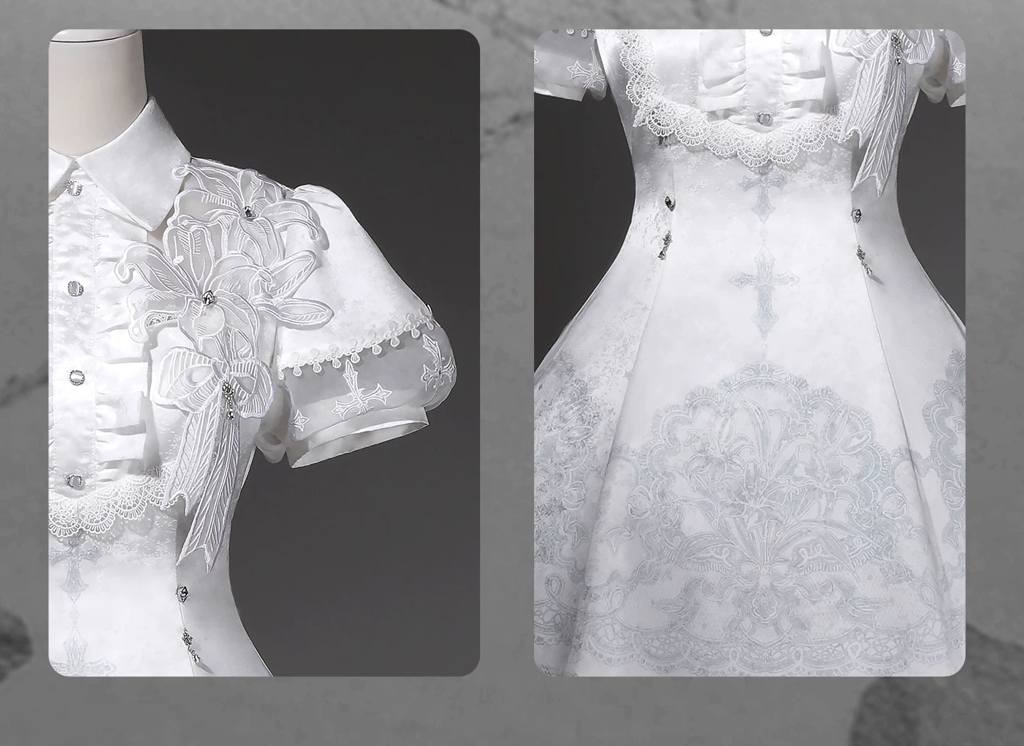 White Classic Lolita Printed OP Dress with Cross