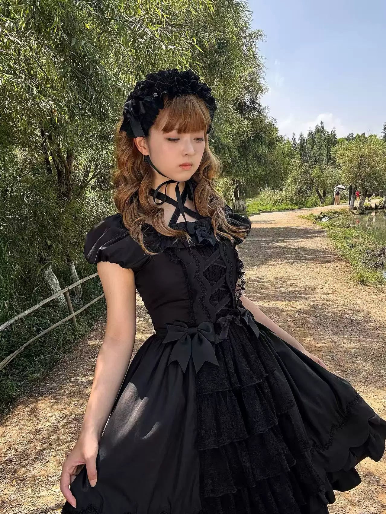 Plaid Petals - Old School Lolita OP Dress, Scalloped Hem