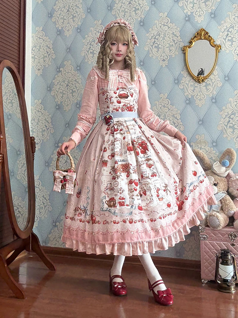 Strawberry Manor - Printed Sweet Lolita JSK Dress, Box Pleats 45025:832923