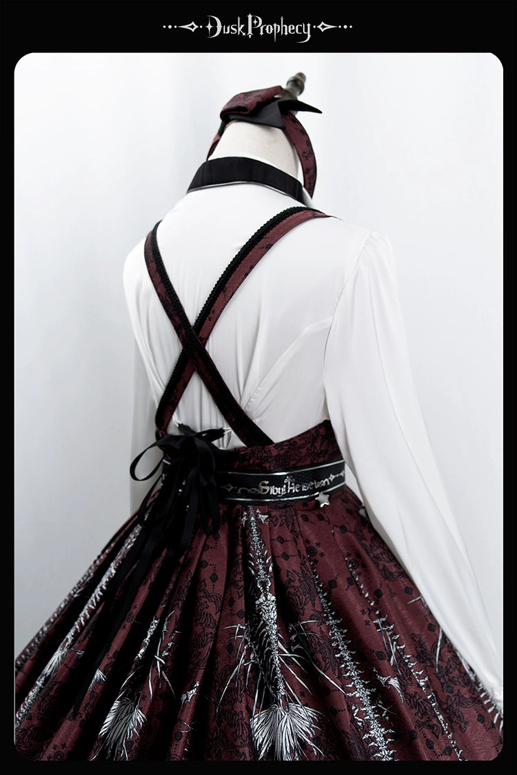 DuskProphecy - Coccyx - Elegant Lolita Dress High Waist Fishbone Print JSK Set 34722:466378