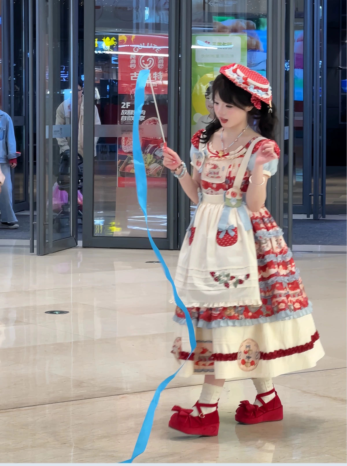 Rose Whispers - Strawberry Tata - Sweet Lolita Dress Suit With Strawberry Cake Print 43173:769186