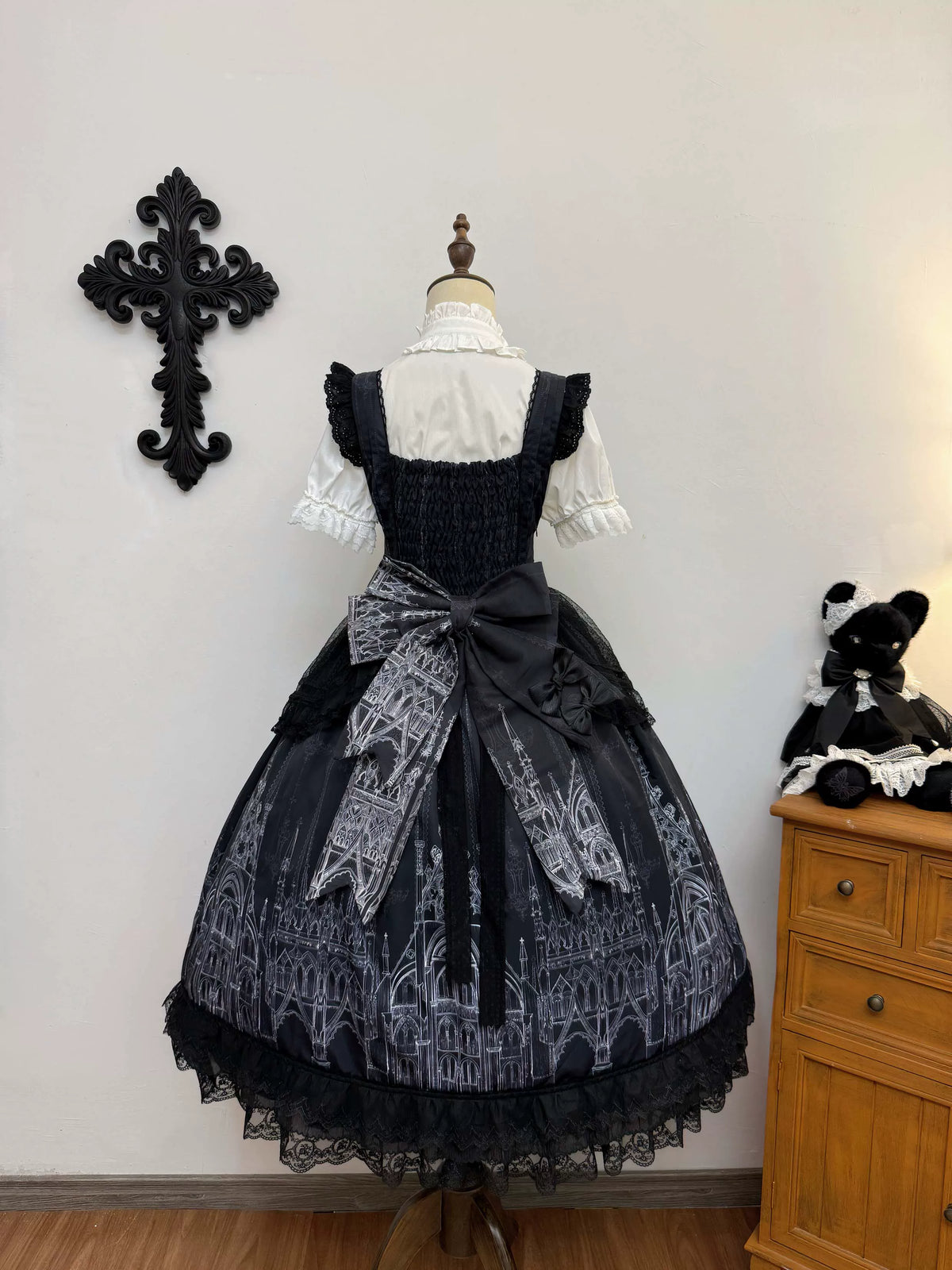 Silent Spire - Gothic Lolita Cathedral Print JSK & OP Dress Set, Side Pockets 45921:868191