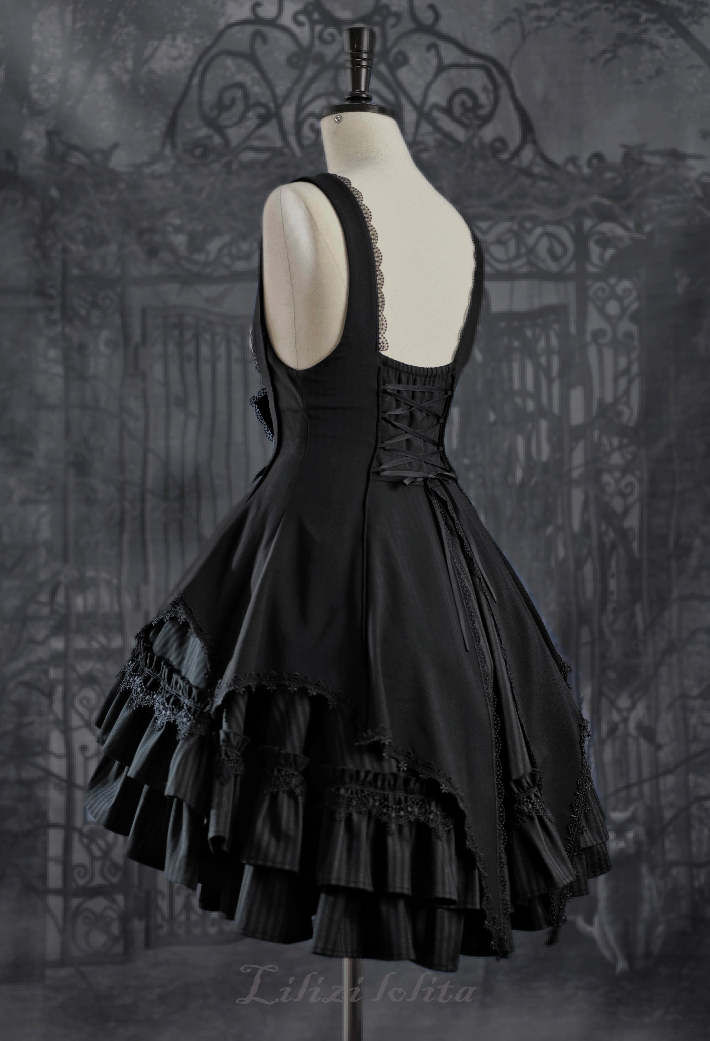 Lilizi~Redemption Song~Gothic Lolita OP Dress Cross Embroidery Tiered Hem 37626:564406