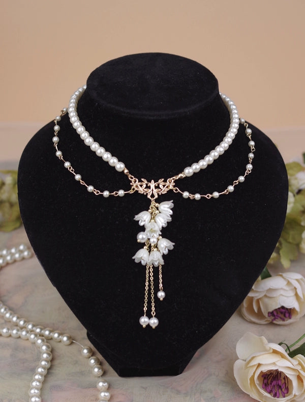 Rose of Sharon - Lily Miss - Elegant Lolita Pearl Necklace and Earrings Set necklace