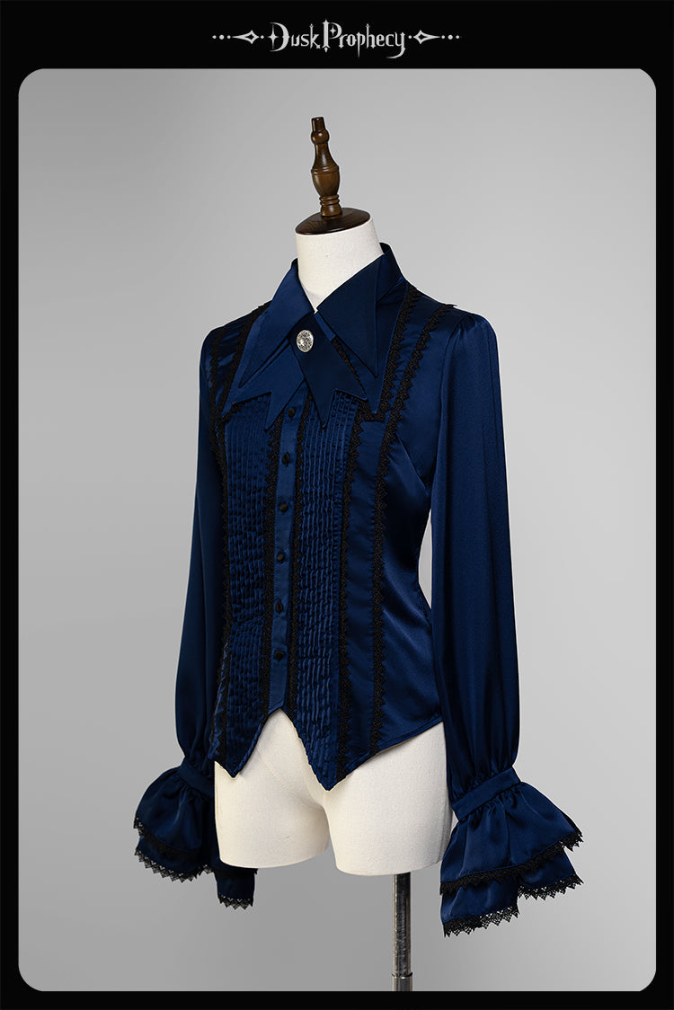 DuskProphecy - Coccyx - Elegant Lolita Shirt Tailored Cut Blouse XS navy blue (with matching bow tie)