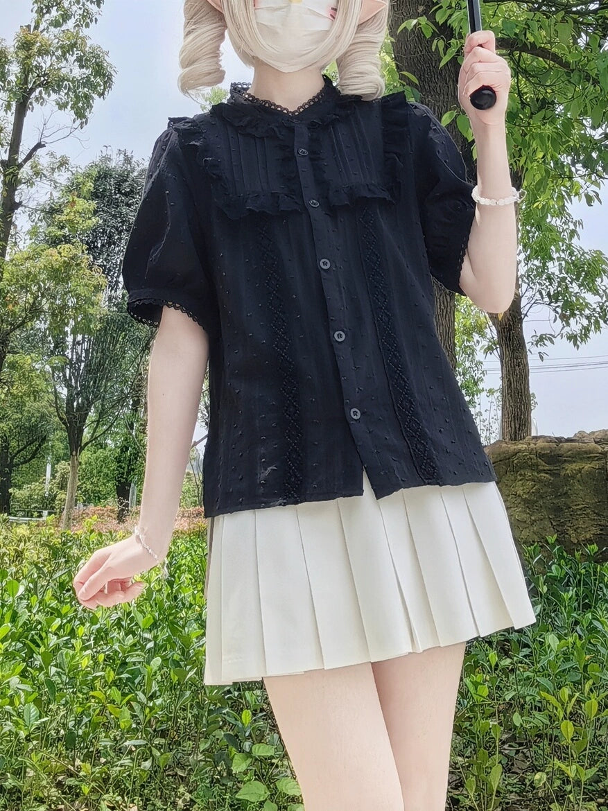 DMFS Lolita~Sweet Lolita Blouse Cotton Summer Short Sleeve Shirt 35844:505606