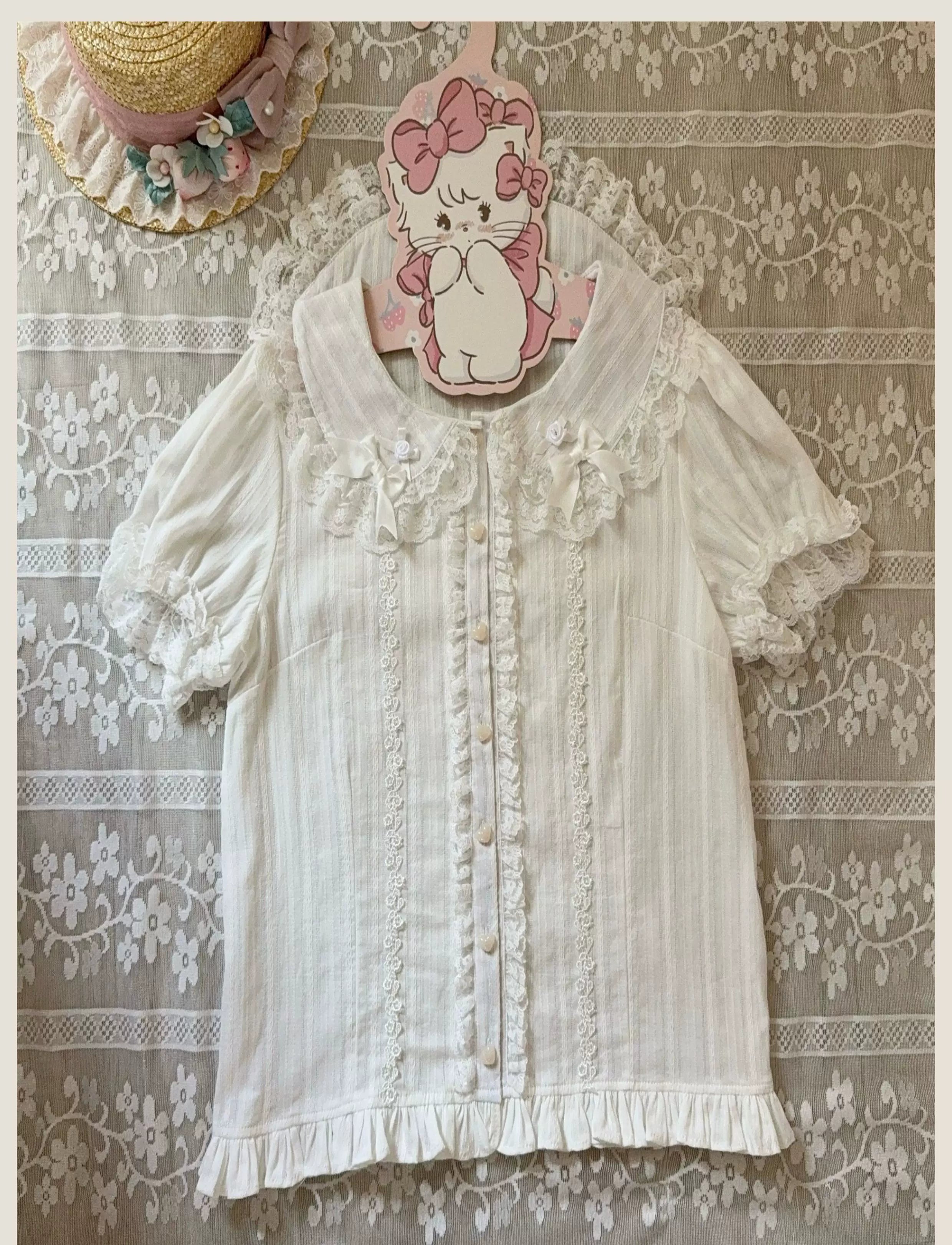 Old School Lolita Peter Pan Collar Blouse with Lace (2XL L M S XL) 45504:851224