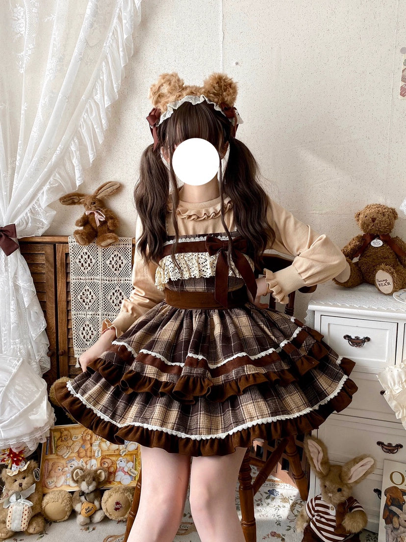 Qianmu~Caramel Cocoa~Sweet Lolita JSK Plaid Design Autumn and Winter Dress 40504:662030