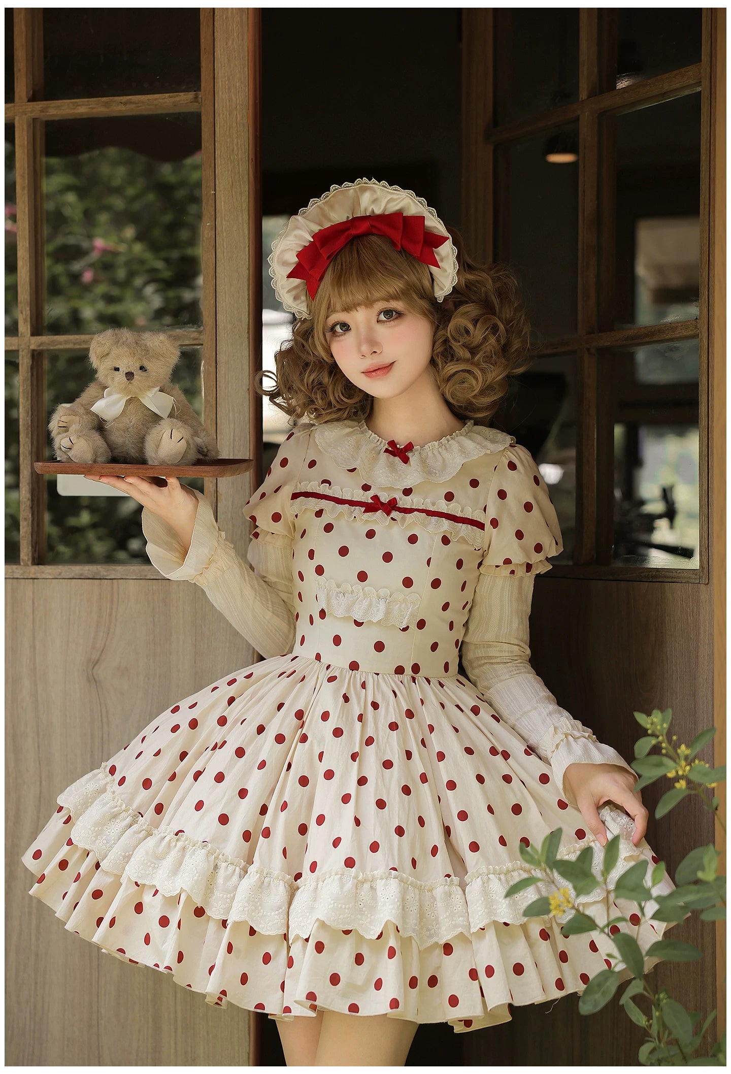 Polka Dot Lollipop - Cotton Old School Lolita Polka Dot OP Dress 45768:861553