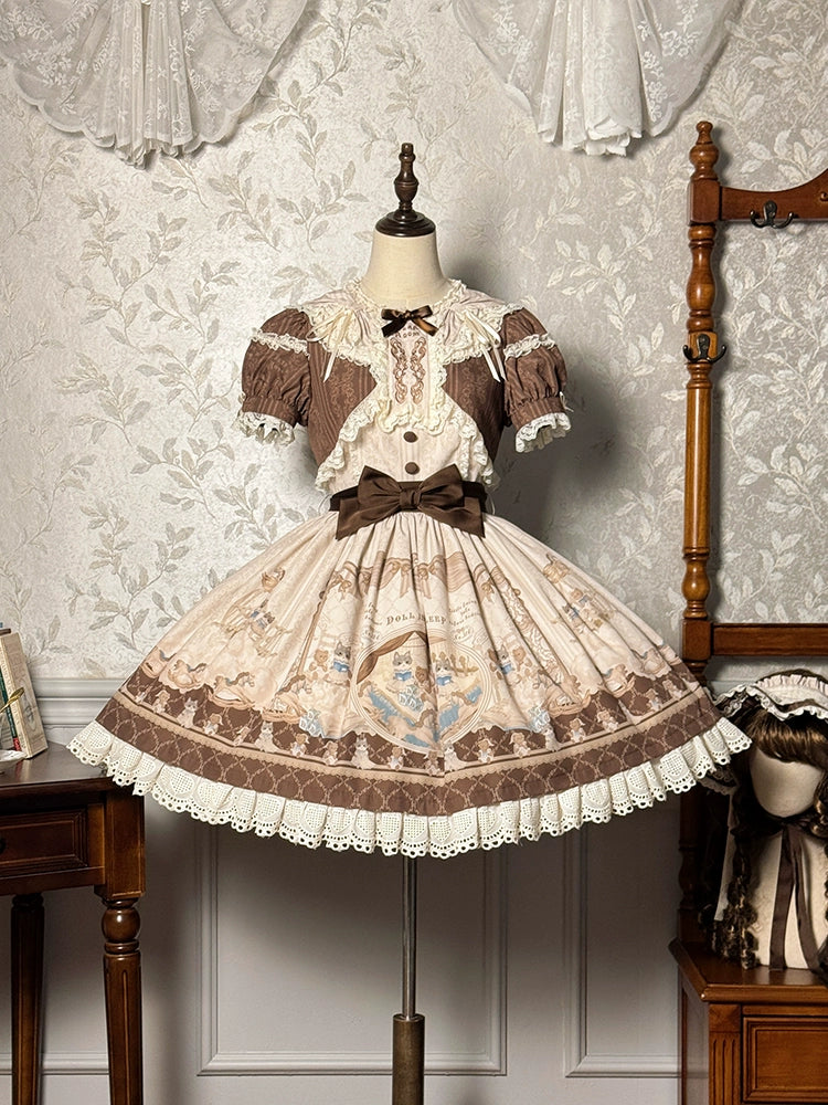 Alice Girl - Sea Salt Fairytale - Sweet Doll-like Lolita OP Animal Printed Lolita Dress Brown OP Only XS