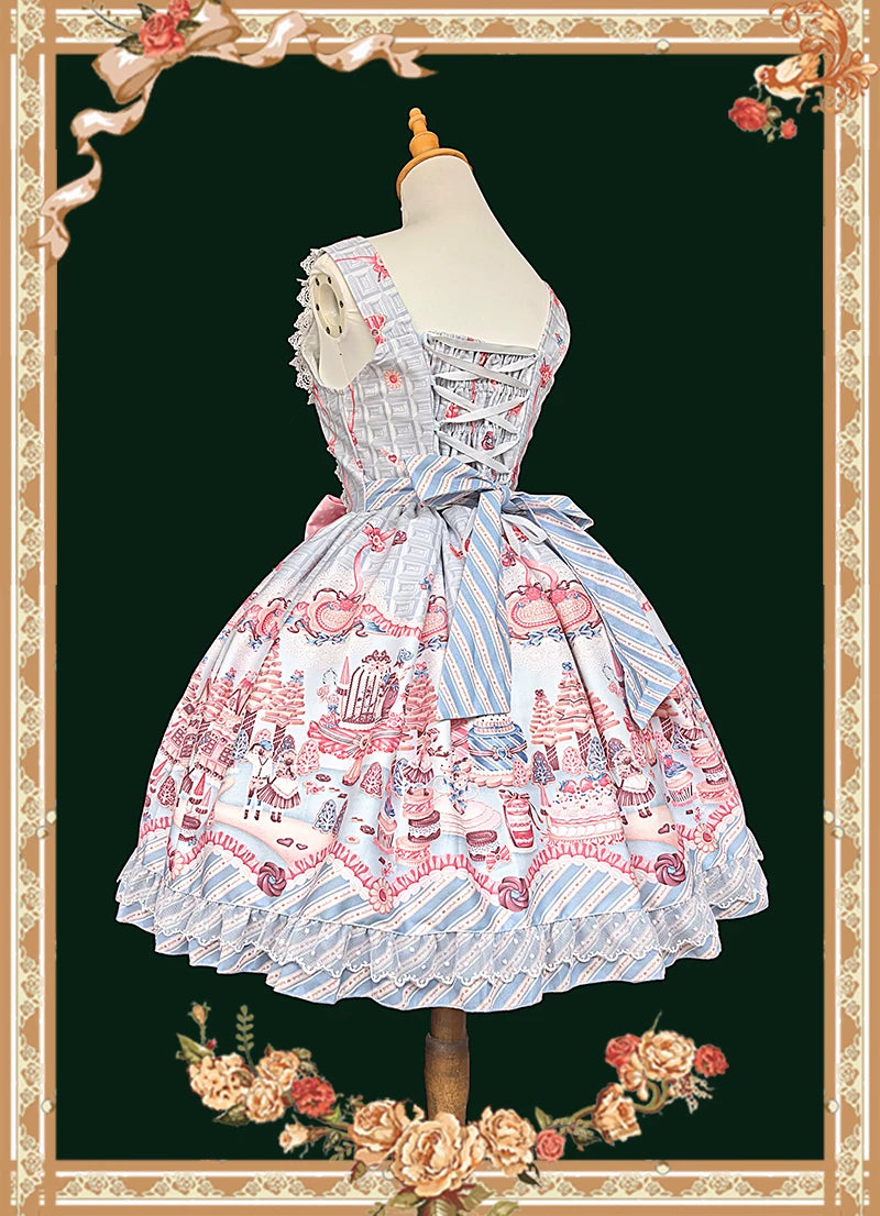 Candy House - Old School Lolita Cake Print JSK Dress, Side Zipper